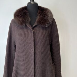 Max Studio Wool Coat with Fox Trim